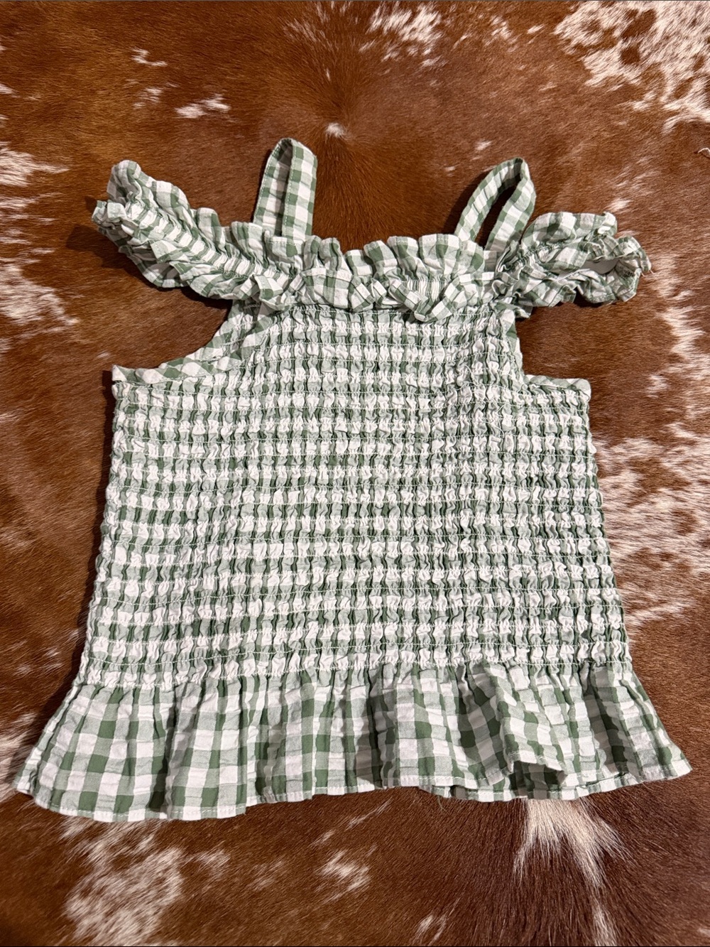 Bonnie Jean Green Gingham Smocked Ruffle Tank